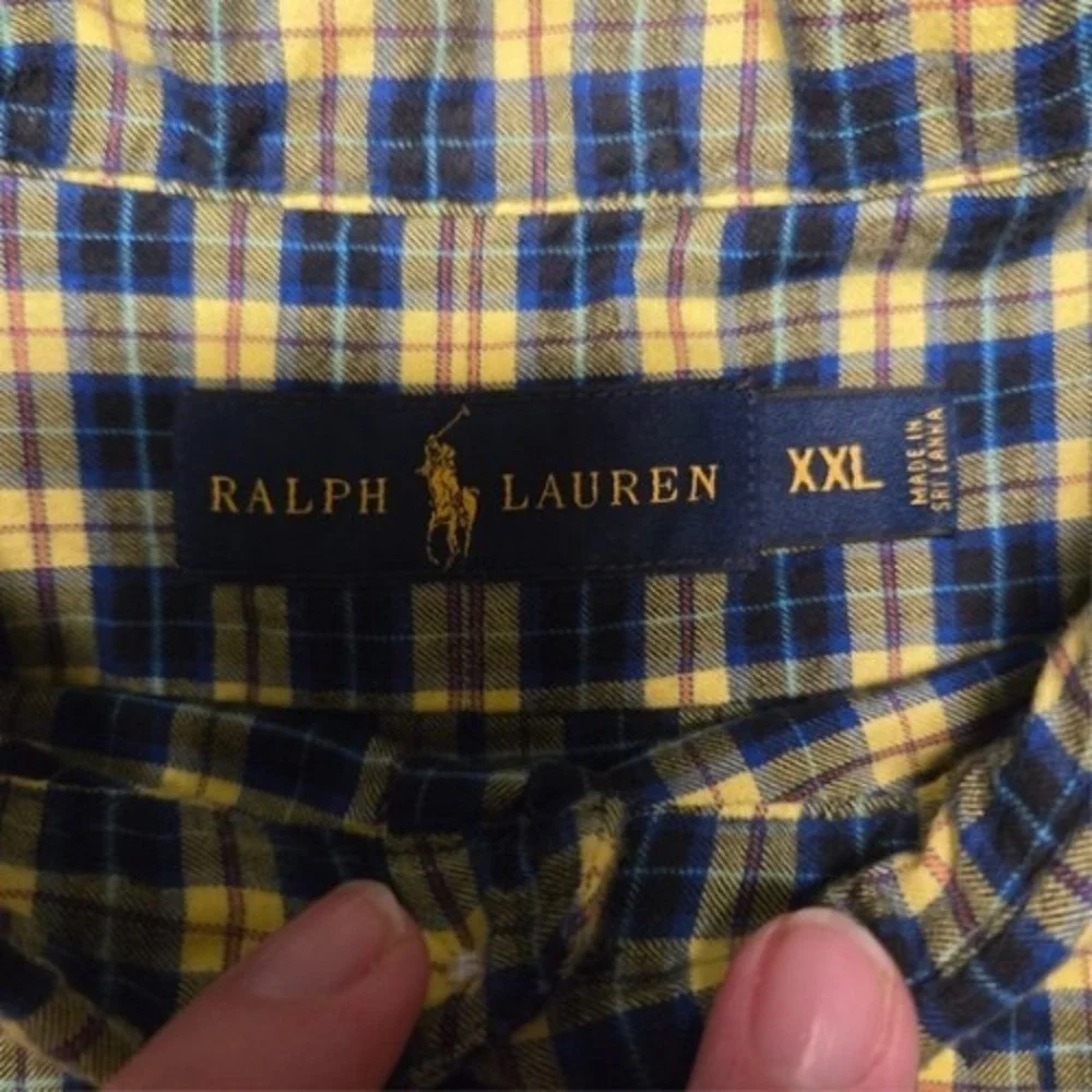 Polo Ralph Lauren Size 2X Flannel Navy Yellow Plaid Button Down Workwear Classic